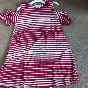 Striped Maroon Off The Shoulder Dress